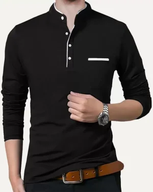 Men Solid Polo Neck Cotton Blend T-Shirt