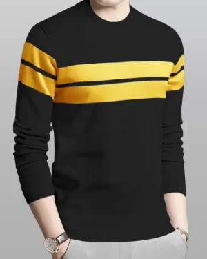 Men Striped Round Neck Cotton Blend Mixed Color T-Shirt