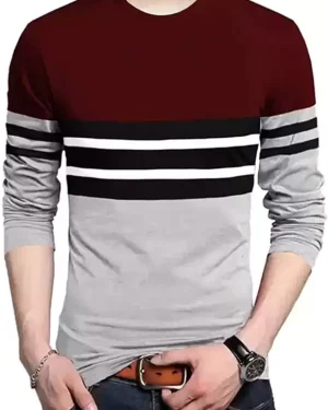 Men Striped Round Neck Cotton Blend Multi Color T-Shirt