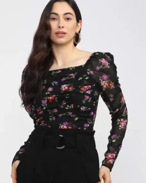 Casual Regular Sleeves Printed Women Black Top