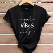 Women Printed Round Neck Cotton Blend Black T-Shirt