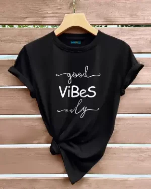 Women Printed Round Neck Cotton Blend Black T-Shirt