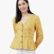 Casual Regular Sleeves Printed Women Yellow Top