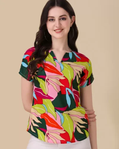 Casual Regular Sleeves Printed Women Multicolor Top