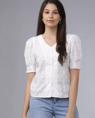 Casual Regular Sleeves Solid Women White Top