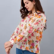 Casual Regular Sleeves Floral Print Women White Top