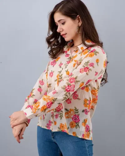 Casual Regular Sleeves Floral Print Women White Top