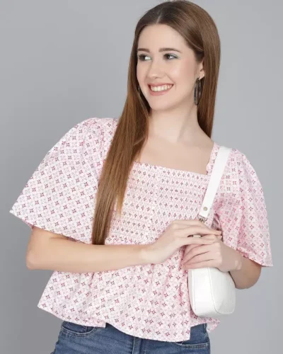 Casual Regular Sleeves Printed Women Pink Top