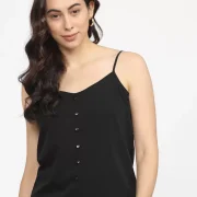 Casual Sleeveless Solid Women Black Top