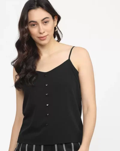 Casual Sleeveless Solid Women Black Top