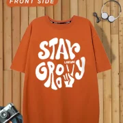 Men Printed, Typography Round Neck Cotton Blend Orange T-Shirt