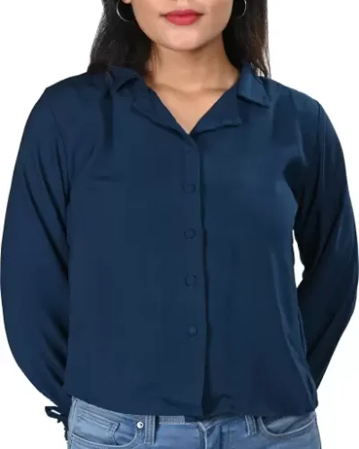 Women Regular Fit Solid Curved Collar Casual Multicolor Shirt