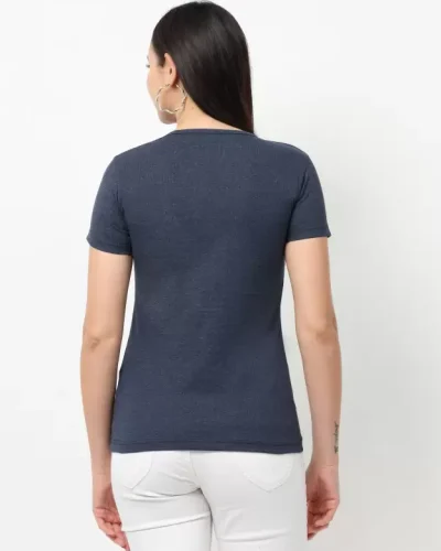 Women Solid V Neck Pure Cotton T-Shirt