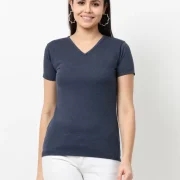 Women Solid V Neck Pure Cotton T-Shirt