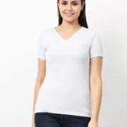 Women Solid V Neck Pure Cotton T-Shirt