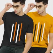 Pack of 2 Men Printed Round Neck Cotton Blend Multicolor T-Shirt