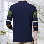 Men Striped Mandarin Collar Cotton Blend Multicolor T-Shirt