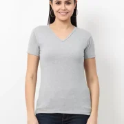 Women Solid V Neck Pure Cotton T-Shirt