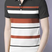 Men Striped Polo Neck Cotton Blend Multicolor T-Shirt