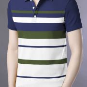 Men Striped Polo Neck Cotton Blend Multicolor T-Shirt