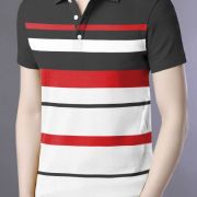 Men Striped Polo Neck Cotton Blend Multicolor T-Shirt