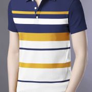 Men Striped Polo Neck Cotton Blend Multicolor T-Shirt