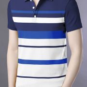 Men Striped Polo Neck Cotton Blend Multicolor T-Shirt