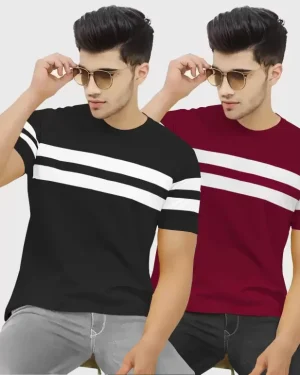 Pack of 2 Men Colorblock Round Neck Cotton Blend Multicolor T-Shirt