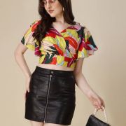 Casual Flared Sleeves Printed Women Multicolor Top