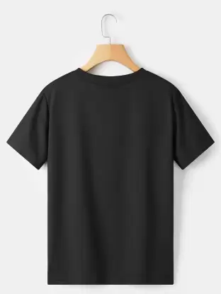 Women Printed Round Neck Cotton Blend Black T-Shirt