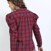 Casual Regular Sleeves Checkered Women Maroon Top