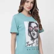 Over Size T-Shirt Women Printed, Typography Round Neck Pure Cotton Light Blue T-Shirt