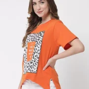 Over Size T-Shirt Women Printed, Typography Round Neck Pure Cotton Orange T-Shirt