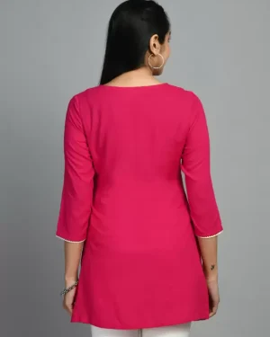 Casual Regular Sleeves Embroidered Women Pink Top