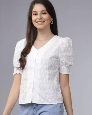 Casual Regular Sleeves Solid Women White Top