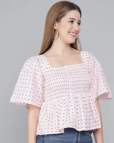 Casual Regular Sleeves Printed Women Pink Top