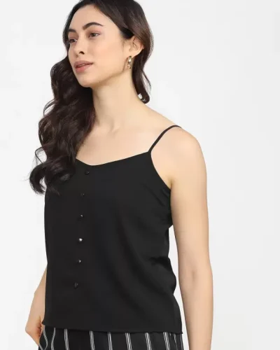 Casual Sleeveless Solid Women Black Top