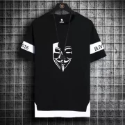 Men Printed Round Neck Cotton Blend Black, White T-Shirt