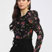 Casual Regular Sleeves Printed Women Black Top