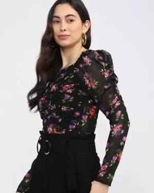 Casual Regular Sleeves Printed Women Black Top