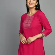 Casual Regular Sleeves Embroidered Women Pink Top