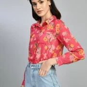 Casual Regular Sleeves Floral Print Women Pink Top