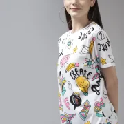 Oversize T-shirt Women Printed Round Neck Pure Cotton White T-Shirt