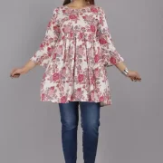 Casual Bell Sleeves Printed Women White, Pink Top