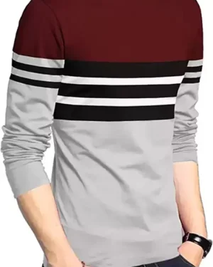 Men Striped Round Neck Cotton Blend Multi Color T-Shirt