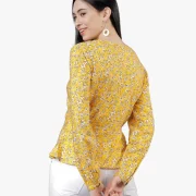 Casual Regular Sleeves Printed Women Yellow Top