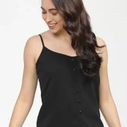 Casual Sleeveless Solid Women Black Top