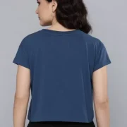 Women Solid Round Neck Pure Cotton Blue T-Shirt