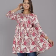 Casual Bell Sleeves Printed Women White, Pink Top