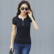 Women Solid Henley Neck Cotton Blend Multicolor T-Shirt